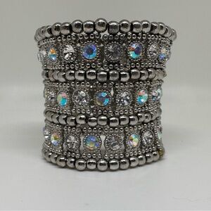 Vintage Crystal And Silver Tone Bracelet Wide Sparkling